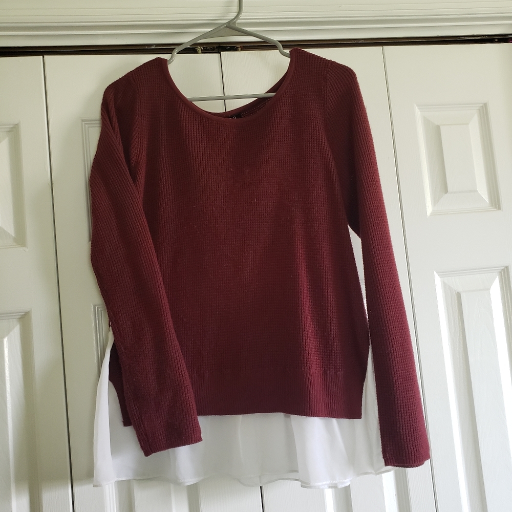 Burgundy sweater with sheer slit